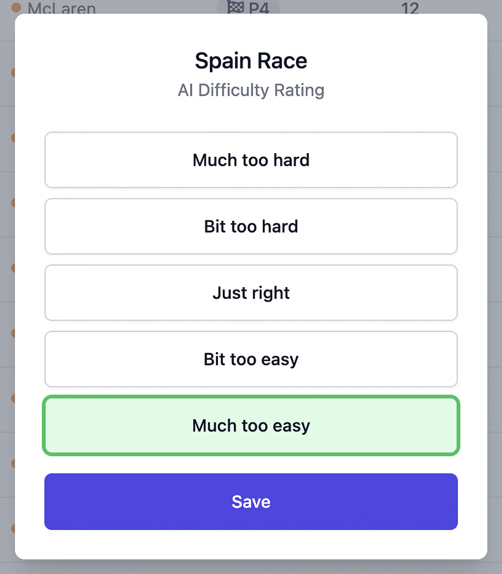 New easy-to-access session AI difficulty rating